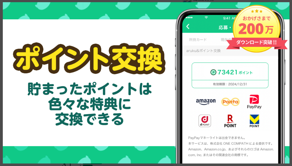 【aruku& あるくと】貯まったポイントはいろいろな特典に交換できる