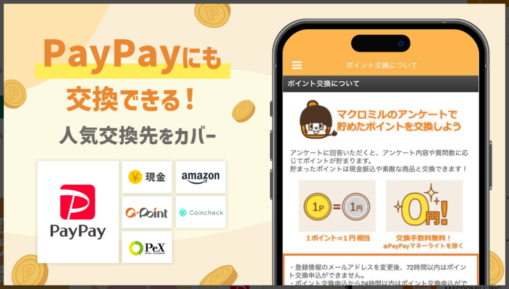 マクロミルはPayPay、現金にも交換できる