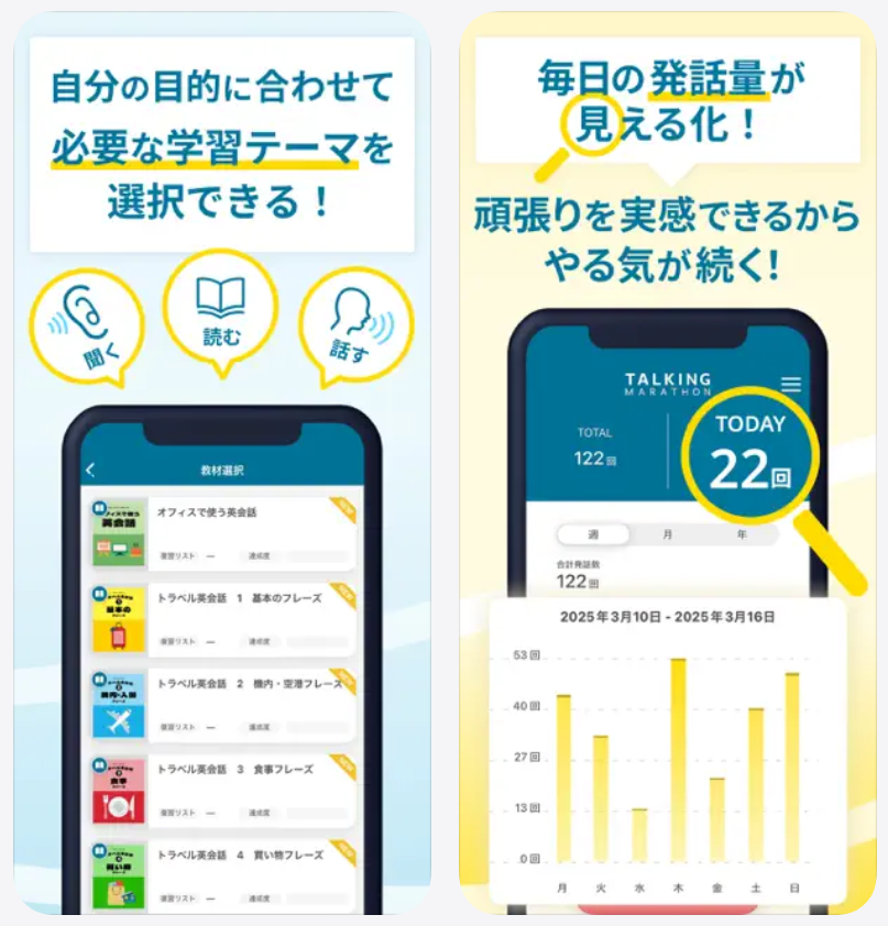 【トーキングマラソン】自分の目的に合わせて必要な学習テーマを選択できる